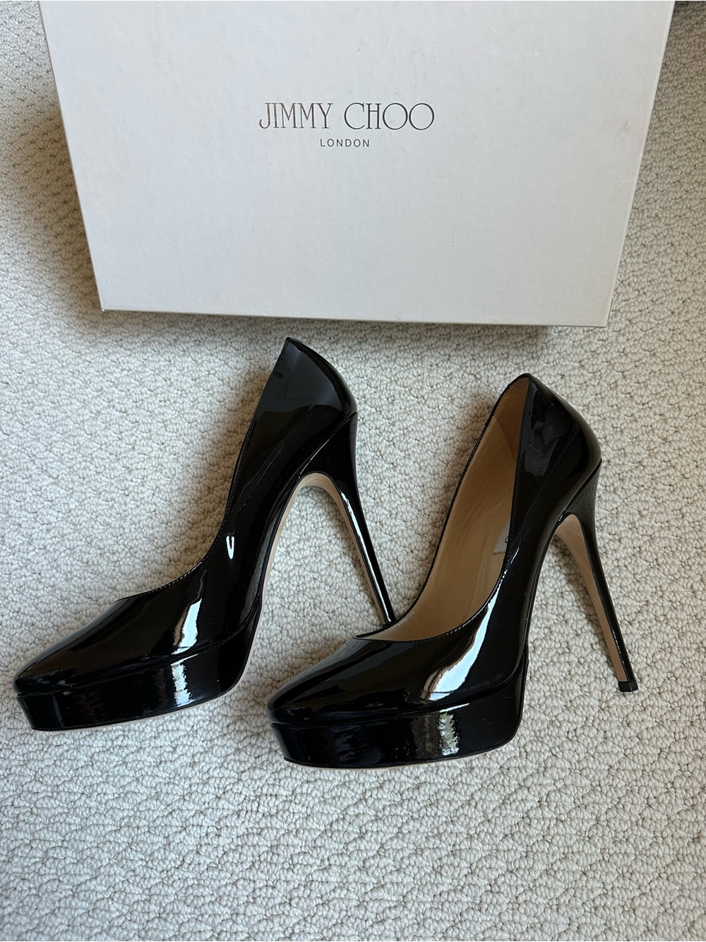 Jimmy Choo Cosmic Black Patent Leather Platform Stiletto Pumps - Picture 4 of 8
